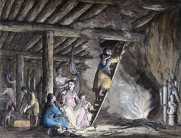 Interieur van een joert in Kamtsjatka, illustratie uit 