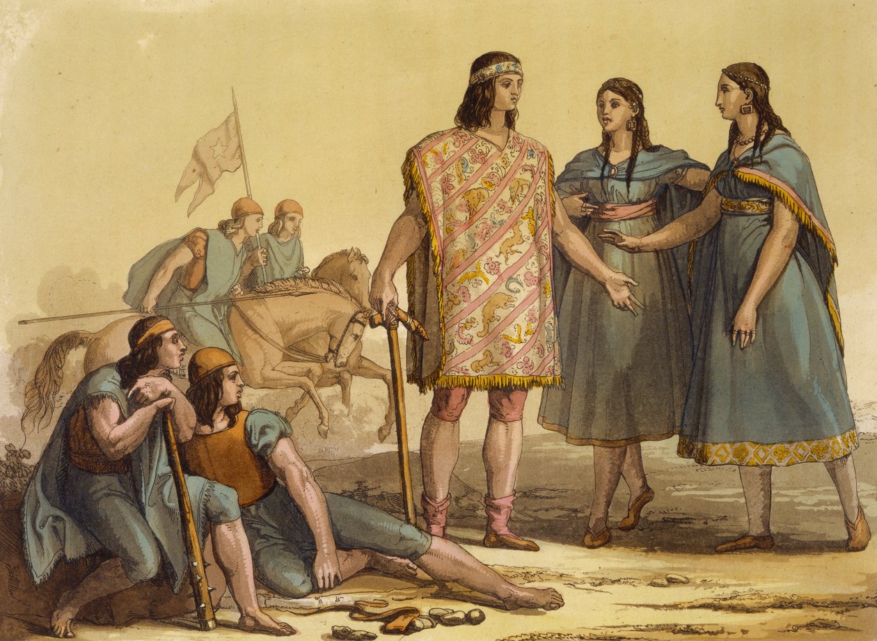 Inboorlingen van de Araucani-stam, Argentinië, uit Le Costume Ancien et Moderne, Volume II, plaat 37, door Jules Ferrario door Gallo Gallina