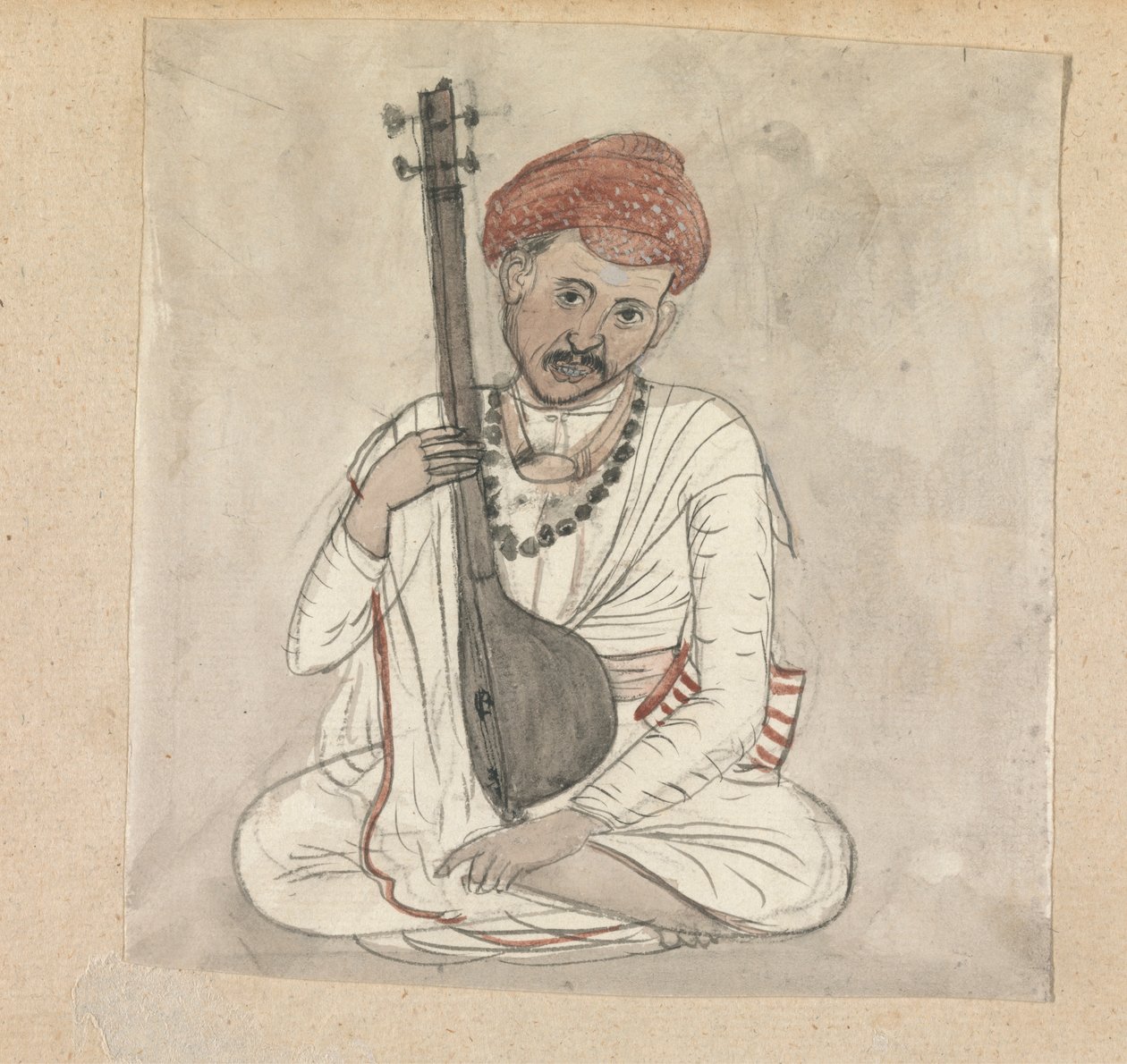 Man met een snaarinstrument door Gangaram Chintaman Tambat