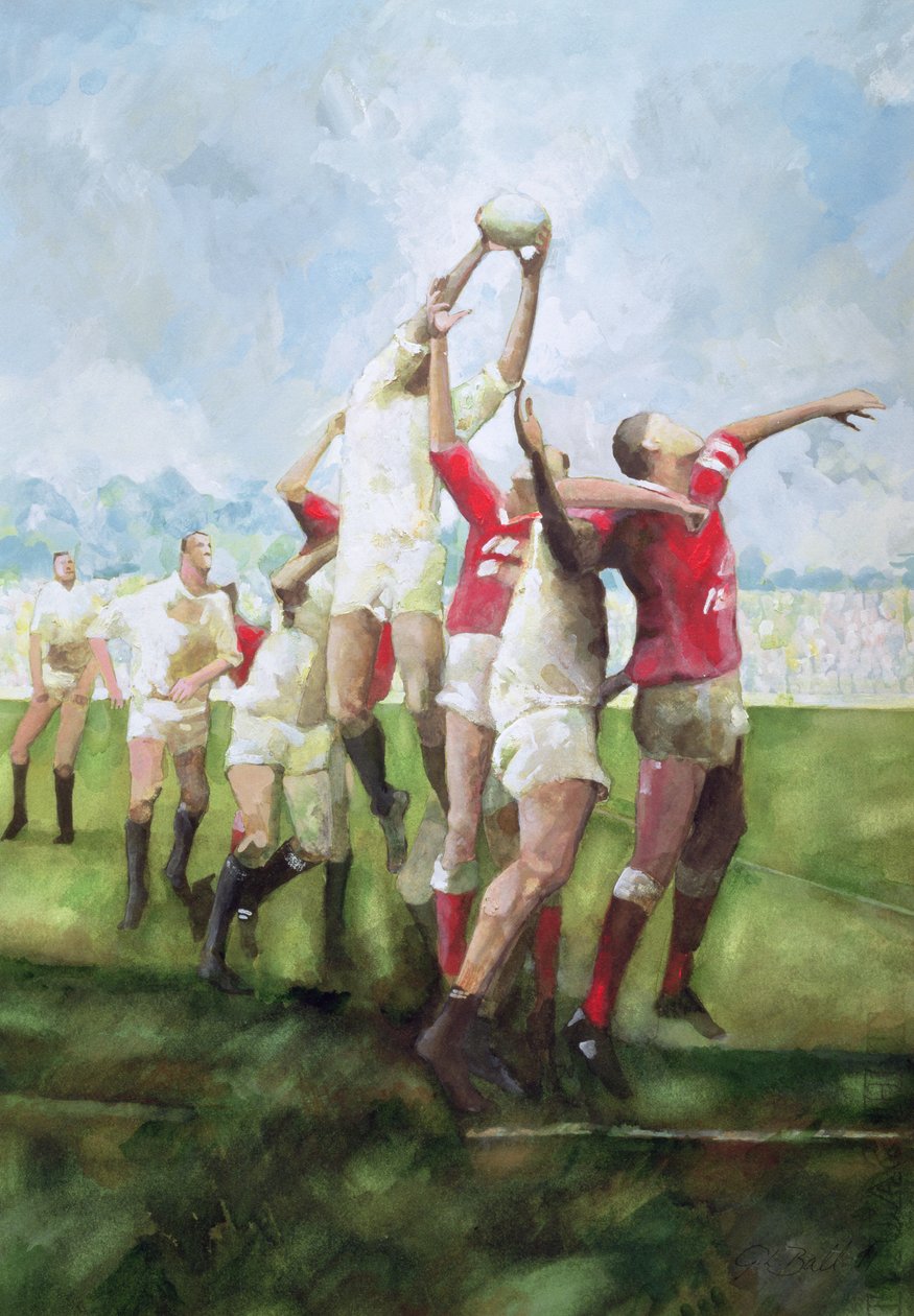 Rugbywedstrijd: Llanelli tegen Swansea, Line Out, 1992 door Gareth Lloyd Ball