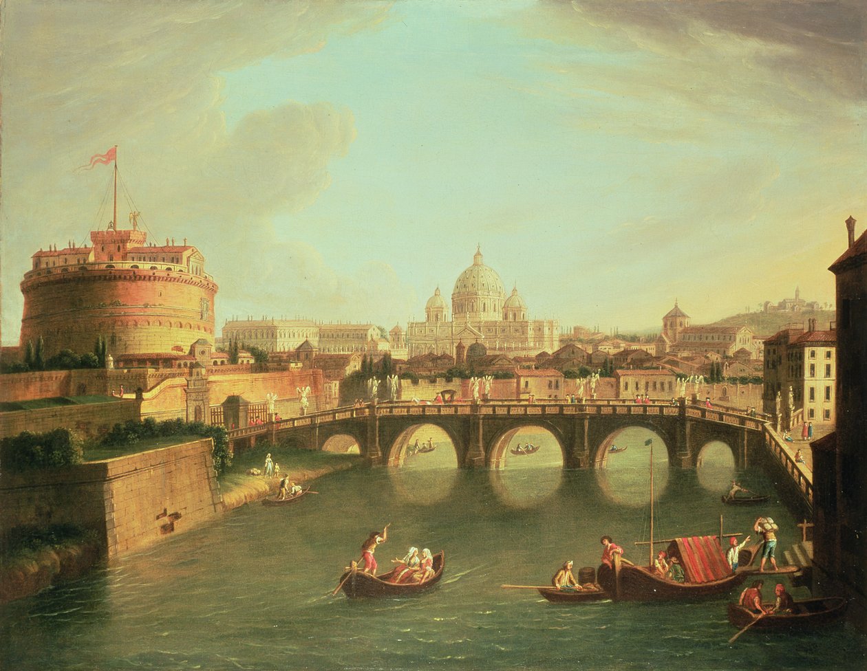 Een Uitzicht op Rome met de Brug en Castel St. Angelo bij de Tiber door Gaspar van Wittel