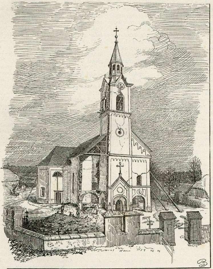 Kerk van D. M. in Polje bij Ljubljana na de Aardbeving door Gaspar Porenta