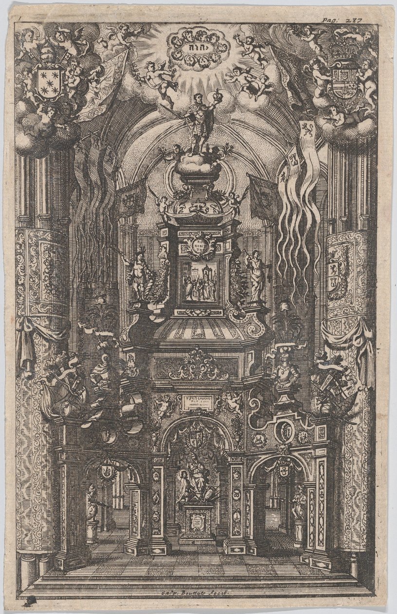 Catafalque voor Ferdinand, uit een niet-geïdentificeerd boek, ca. 1660-95 door Gaspar Bouttats