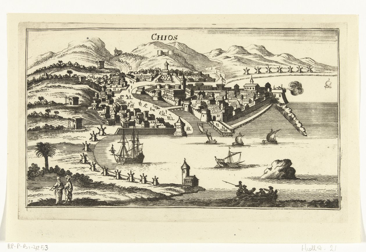 Gezicht op Chios door Gaspar Bouttats