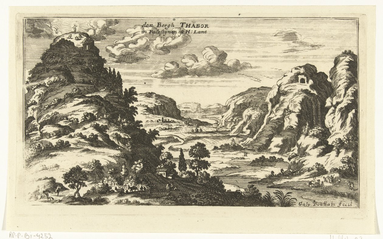 Gezicht op de berg Tabor en de transfiguratie van Christus door Gaspar Bouttats