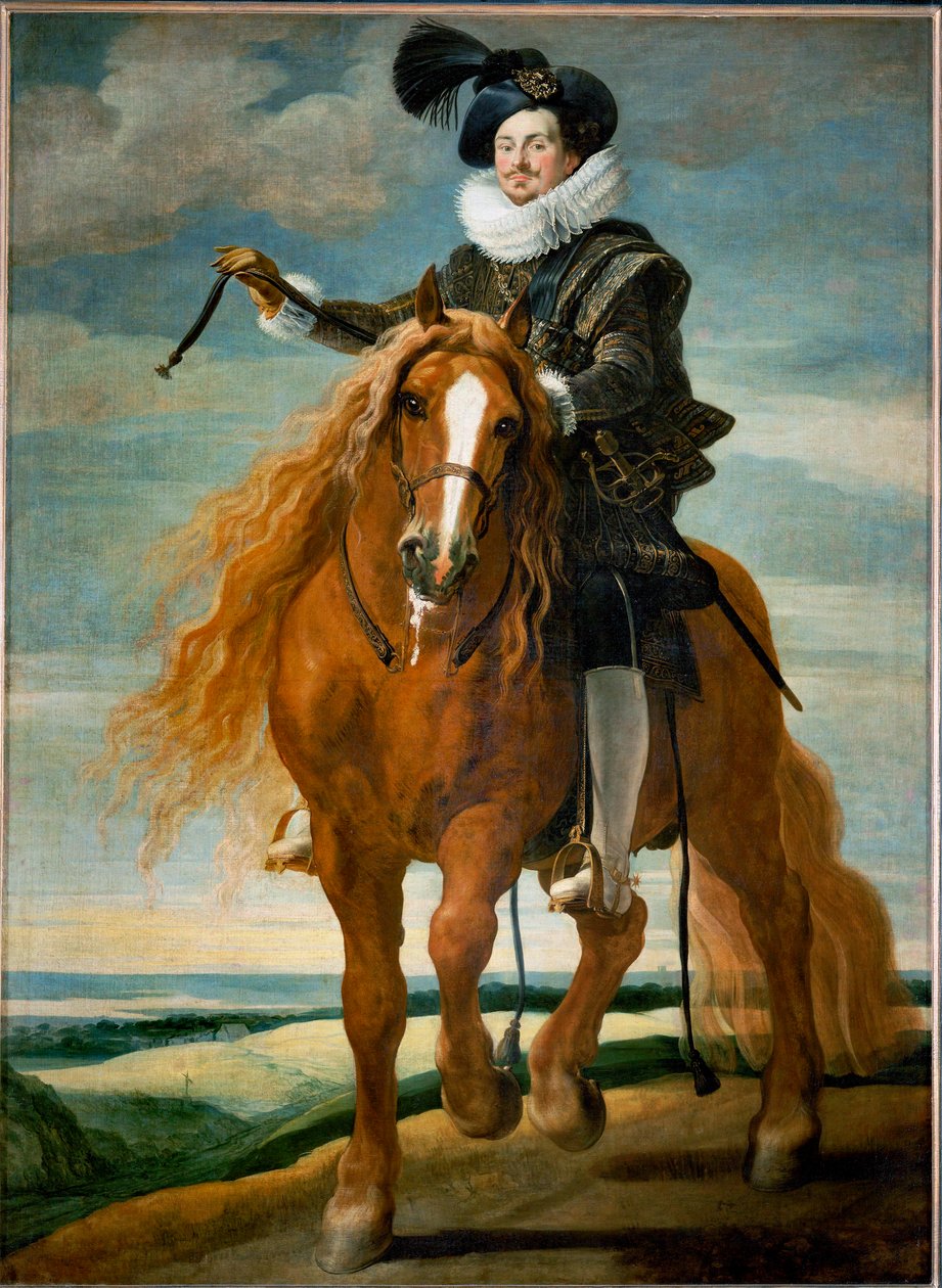 Ruitersportret van Don Diego Messia Felipe de Guzman, Marques de Leganes ... (schilderij op doek) door Gaspar De Crayer