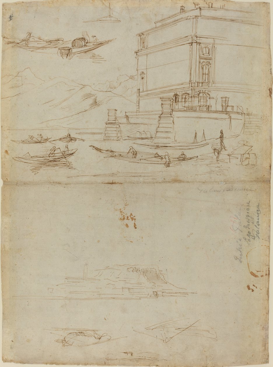 Studies van Lago Maggiore en de ingang van een palazzo door Gaspar van Wittel