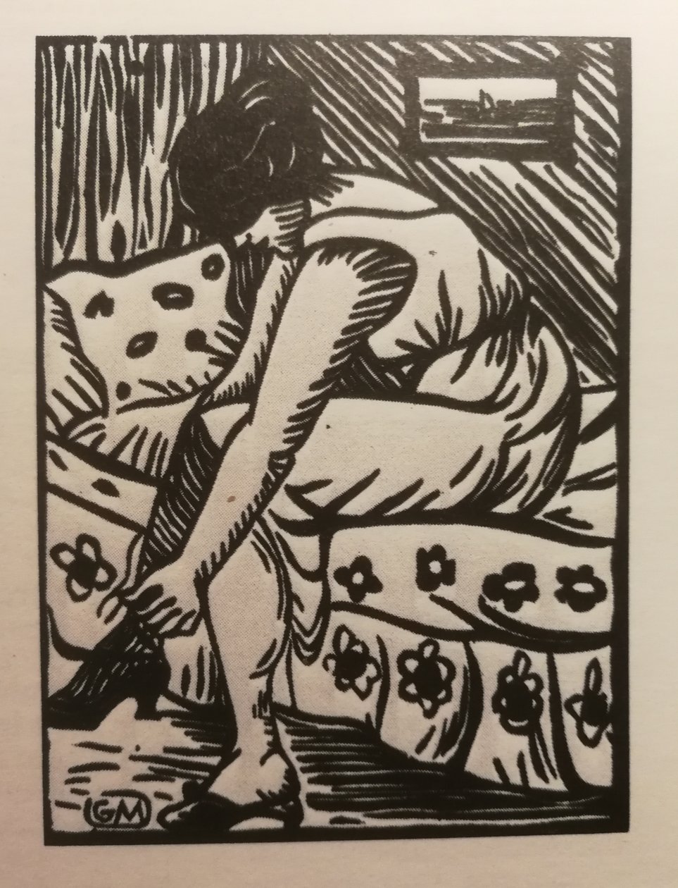 Vrouw die haar kousen aantrekt, houtsnede, uit Galerie Barbery (Parijs) door Gaspard Maillol