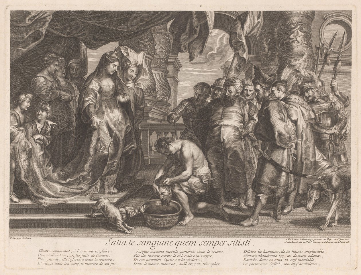 Thomiris dompelt het hoofd van Cyrus in een kom bloed door Gaspard Duchange (attributed to)