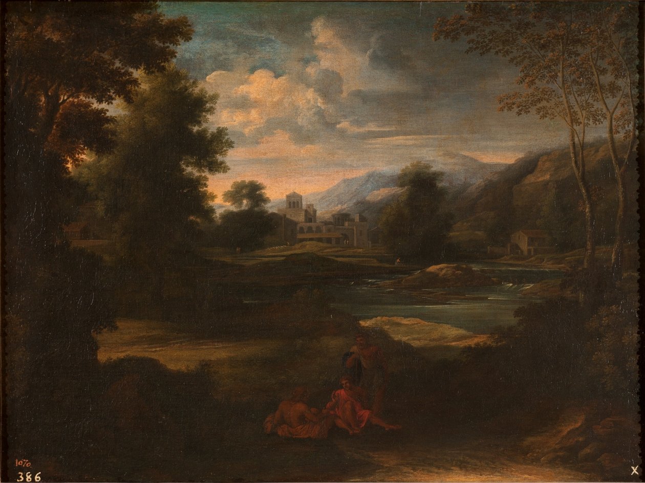 Dughet - Landschap met drie figuren, 1648 - 1650 door Gaspard Dughet