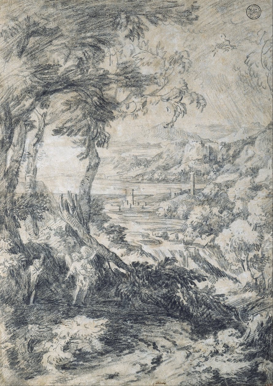 Landschap met Elia en de engel op de berg Horeb door Gaspard Dughet