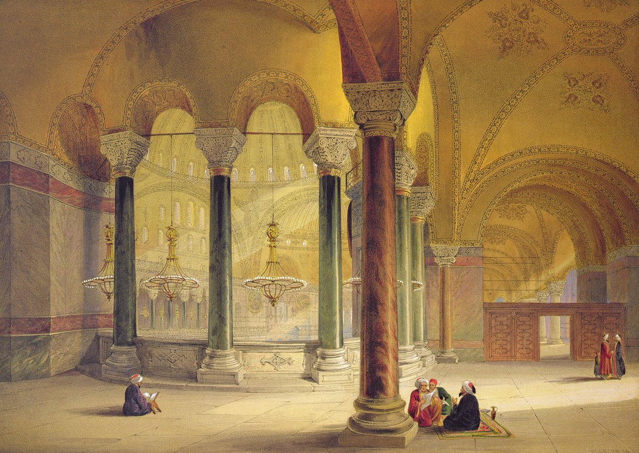 Haghia Sophia, plaat 11: de Meme Gallery in de zuidwestelijke hoek, gegraveerd door Louis Haghe (1806-85) gepubliceerd 1852 door Gaspard Fossati