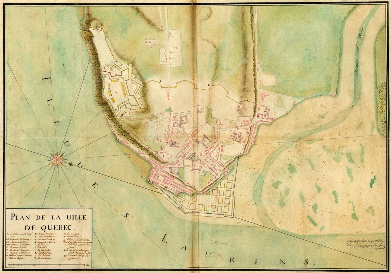 Gaspard-Joseph Chaussegros de Lery, Plan van de stad Quebec, 1727 door Gaspard Joseph Chaussegros de Léry