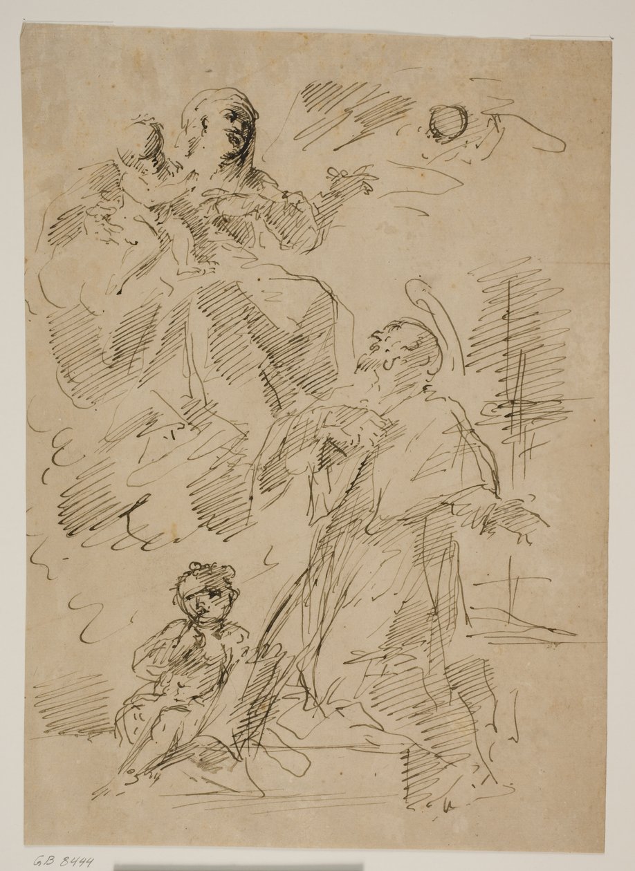 Madonna en Kind in de wolken, met Sint Jan van Nepomuk beneden door Gaspare Diziani