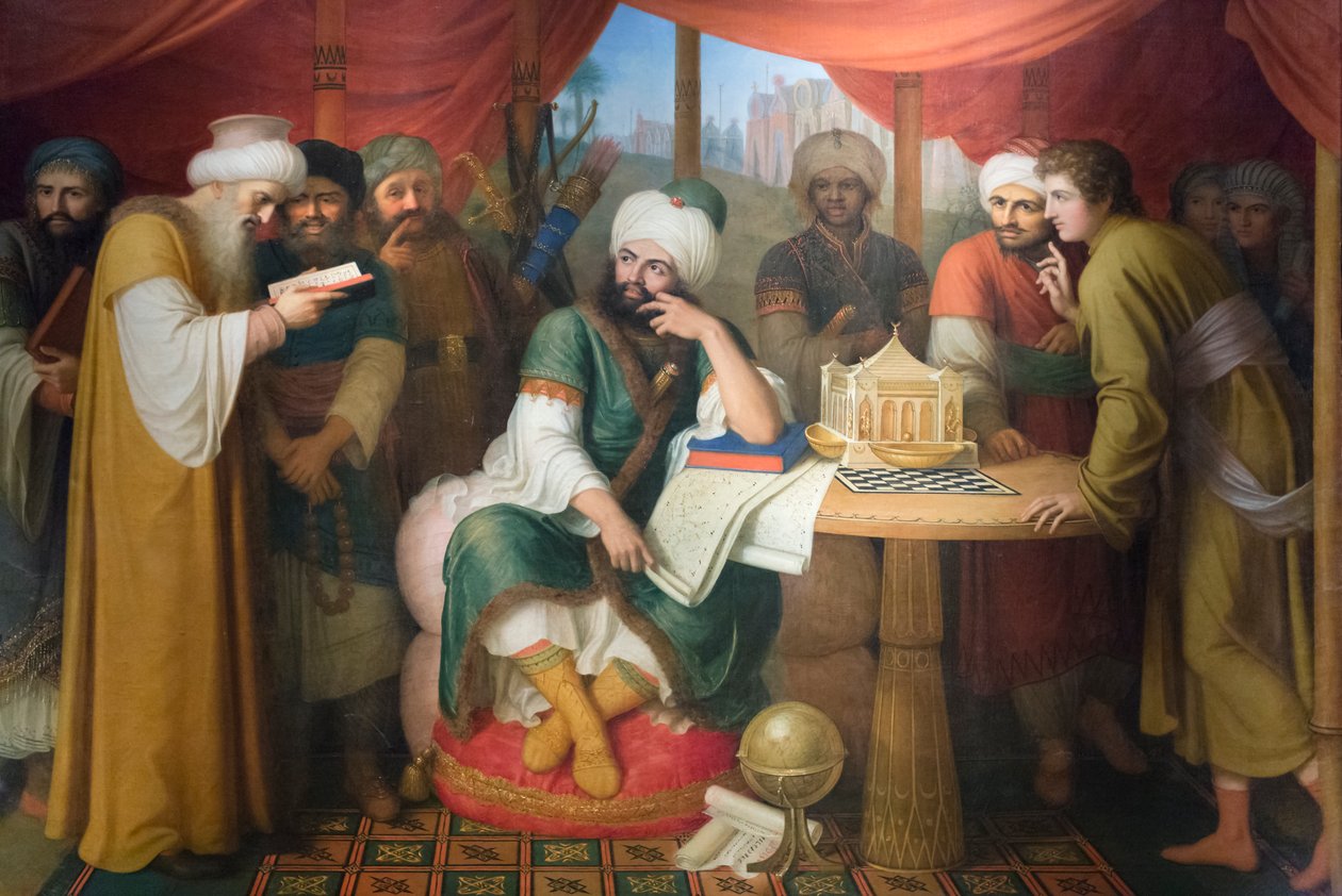 Harun Al Rashid in zijn tent met de wijzen uit het oosten door Gaspare Landi