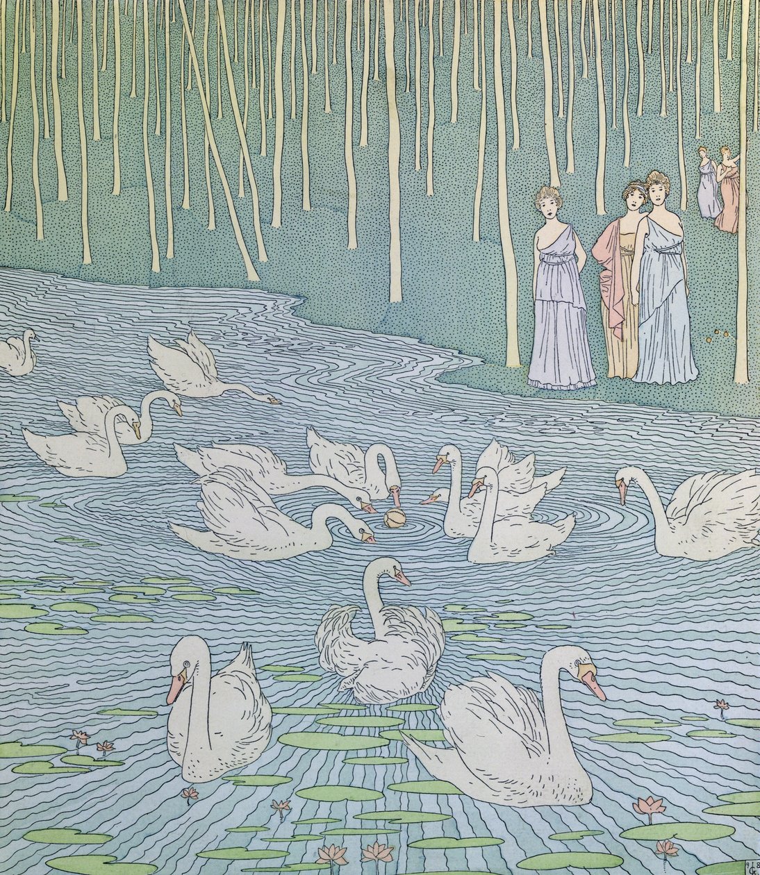 Nausicaa en haar metgezellen spelen met een bal, illustratie uit Boek 6 van de Odyssee, vertaald door Lecomte de l