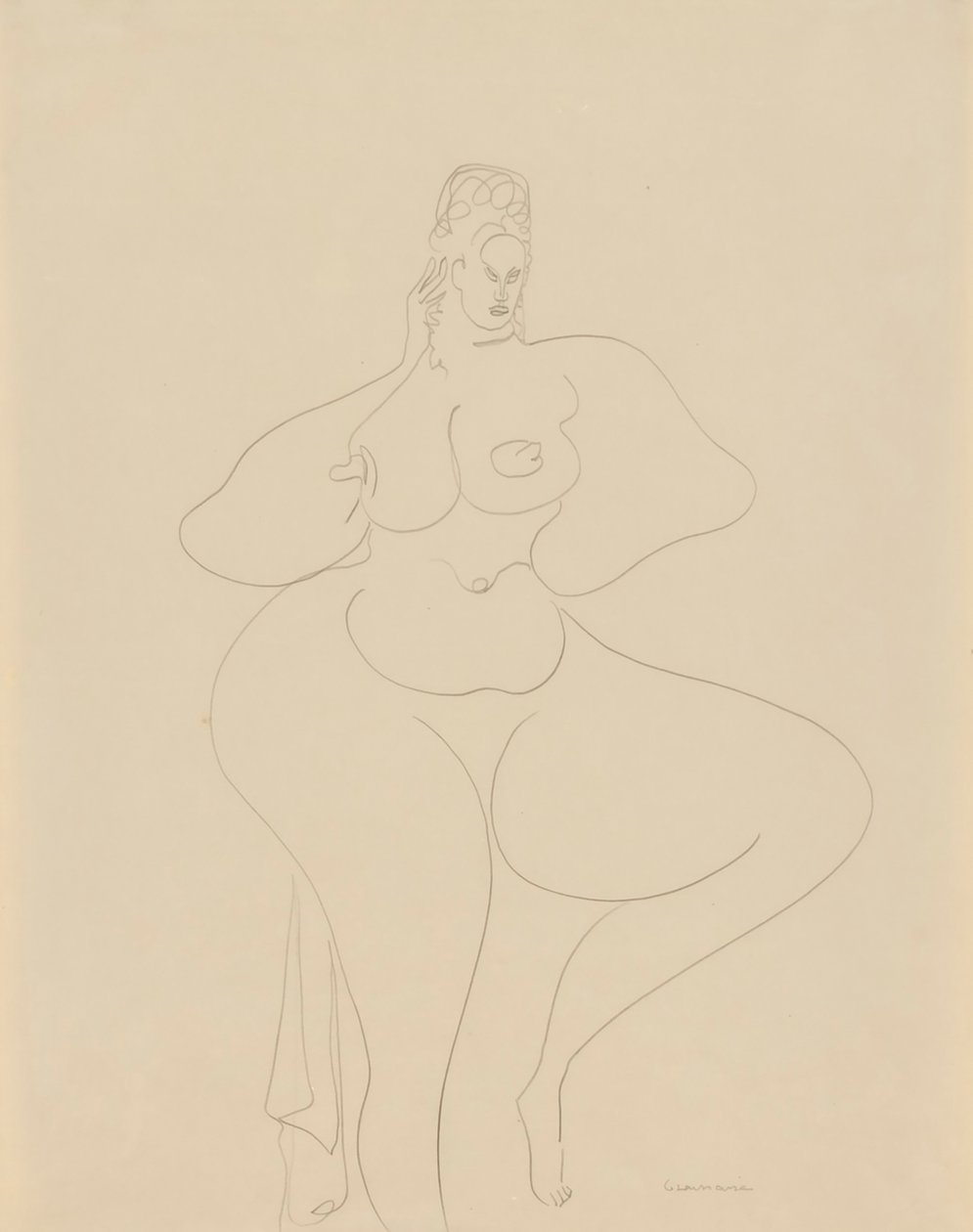 (Naakte danseres met gordijn) door Gaston Lachaise