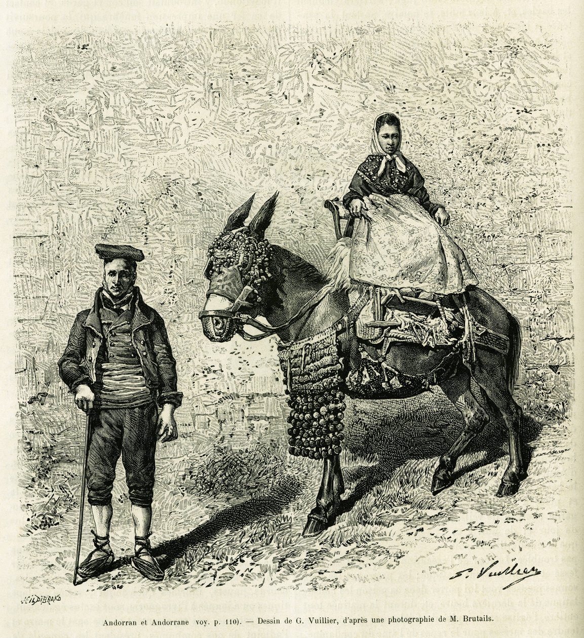 Andorra en Andorra. Gravure door G. Vuillier, ter illustratie van het verhaal 