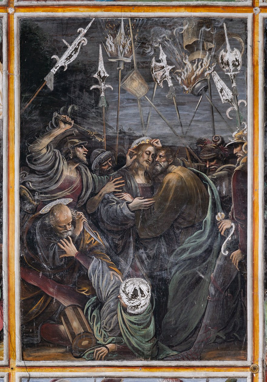 Kus van Judas, detail van "Het leven en de Passie van Christus" door Gaudenzio Ferrari