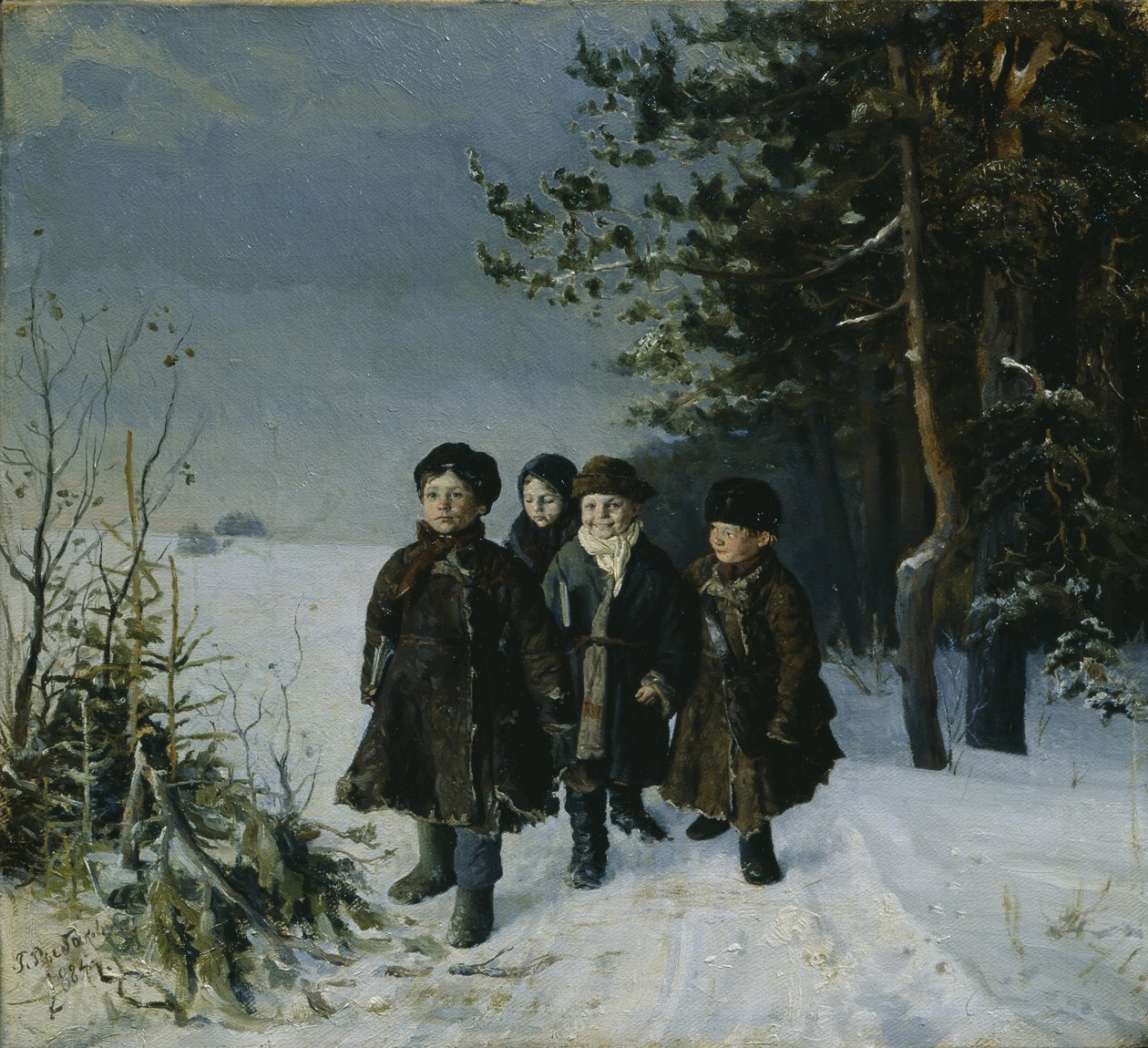 Terug van school, 1884 door Gavriil Fyodorovich Rybakov
