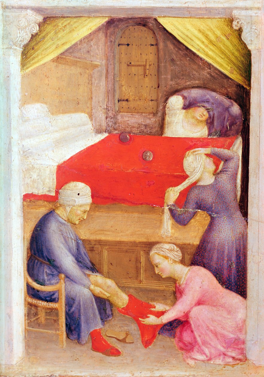 St. Nicolaas en de drie arme maagden, detail van het predellapaneel van het Quaratesi-altaarstuk, 1425 door Gentile da Fabriano