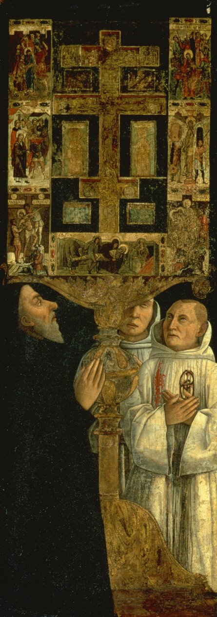 Kardinaal Bessarion met de reliekschrijn van Bessarion, ca.1472-3 (tempera op hout) door Gentile Bellini