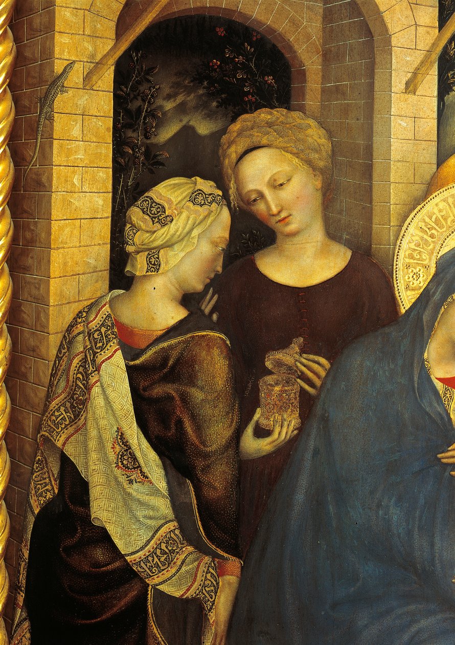 Aanbidding der Wijzen detail van dienaren door Gentile da Fabriano