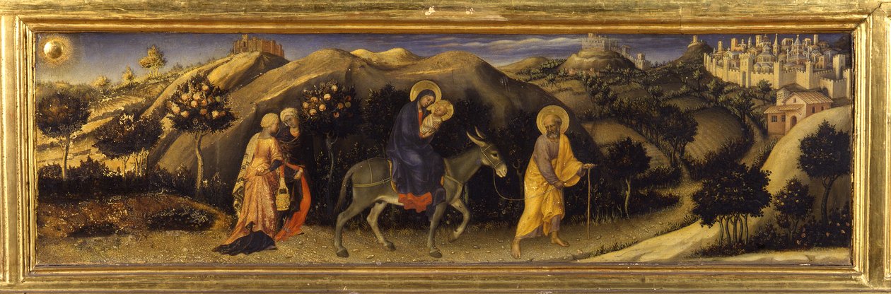 Vlucht naar Egypte (Predella van de Aanbidding der Wijzen, Pala Strozzi) door Gentile da Fabriano