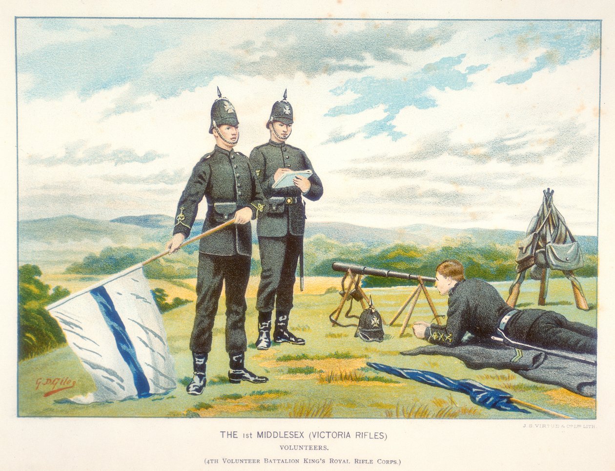 Een semafoorsignaal verzenden met vlaggen, ca. 1880 door Geoffrey Douglas Giles