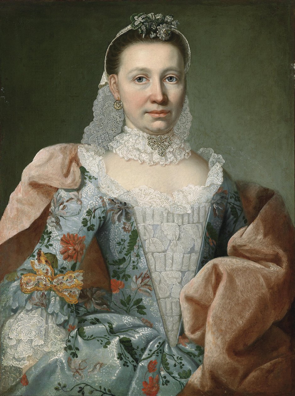 Portret van een rijk geklede hofdame door Georg David Matthieu