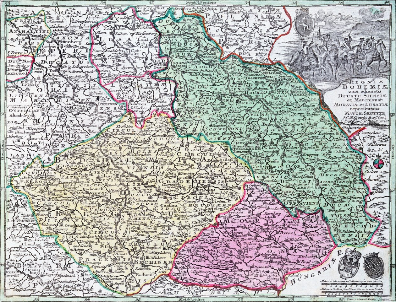 Kaart van Silezië, uit een atlas door Georg Matthäus Seutter