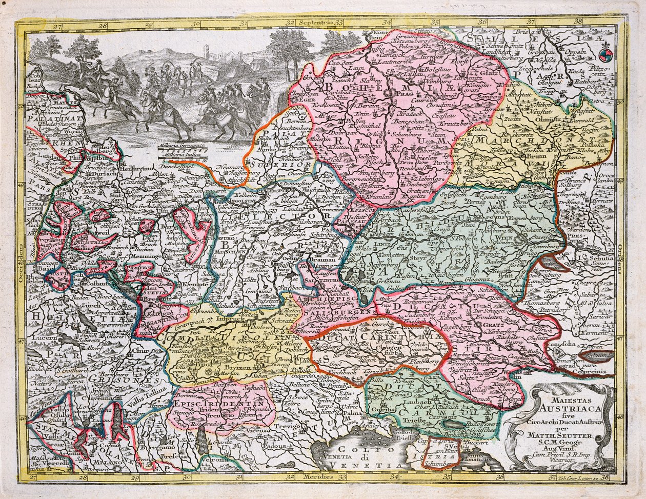 Kaart van het Oostenrijkse Rijk, ca. 1750 door Georg Matthäus Seutter