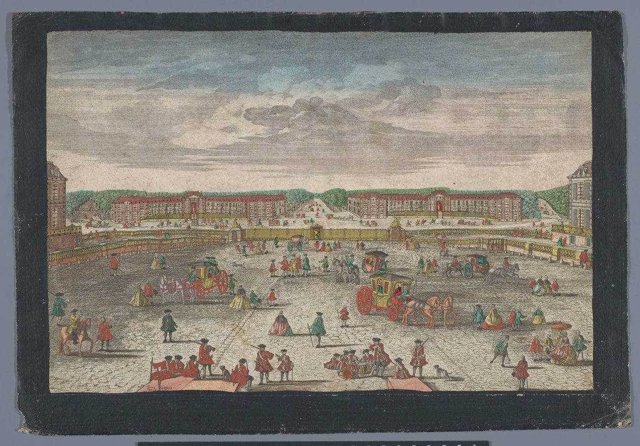 Gezicht op de stallen van het Paleis van Versailles door Georg Balthasar Probst (possibly)
