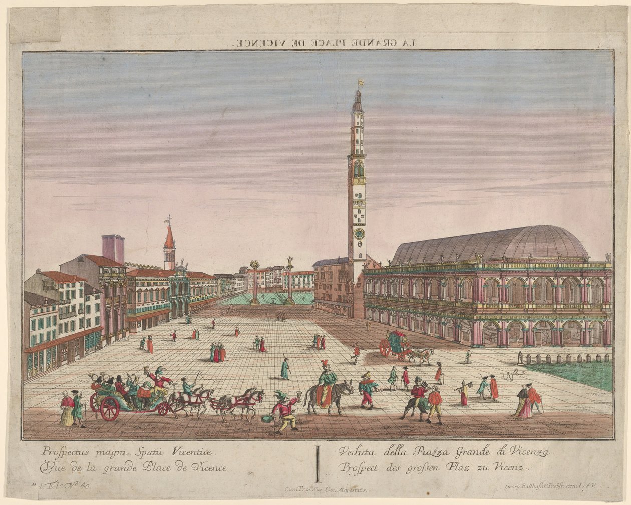 Uitzicht op de Piazza dei Signori van Vicenza met paard-en-wagens en figuren ..., ca. 1750-1801 door Georg Balthasar Probst