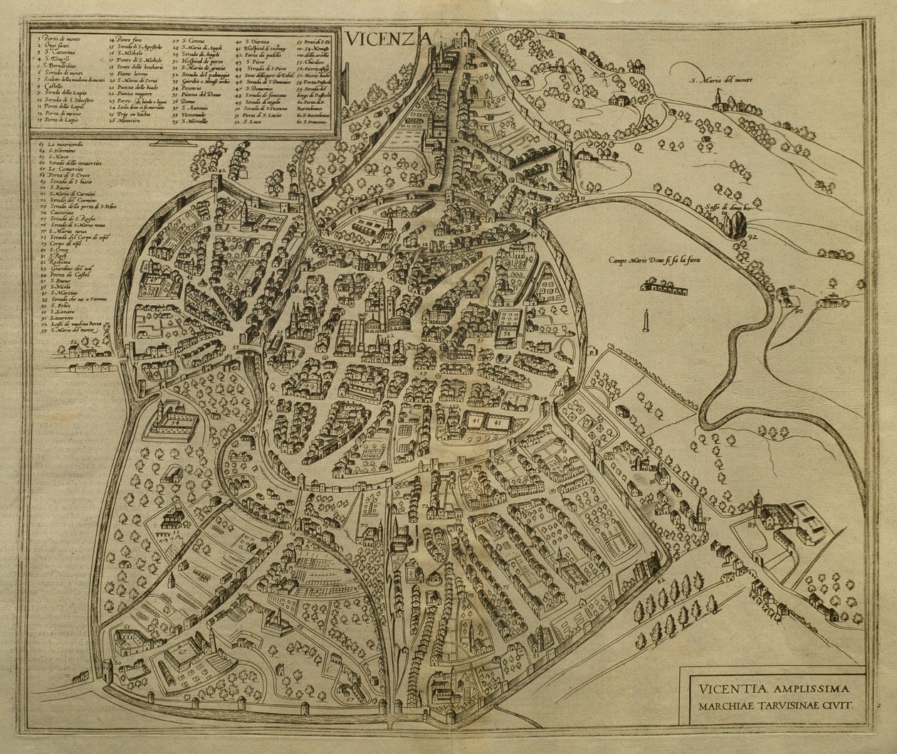 Kaart van Vicenza, illustratie uit 