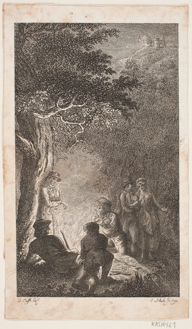Illustratie met Figuren bij een Vuur door Georg Christian Schule