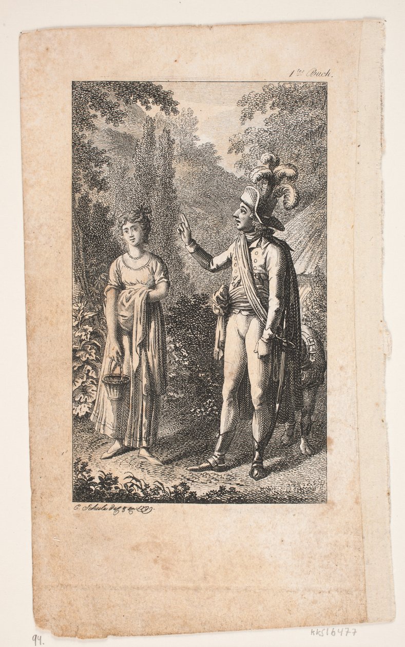 Illustratie met heer en dame in landschap door Georg Christian Schule