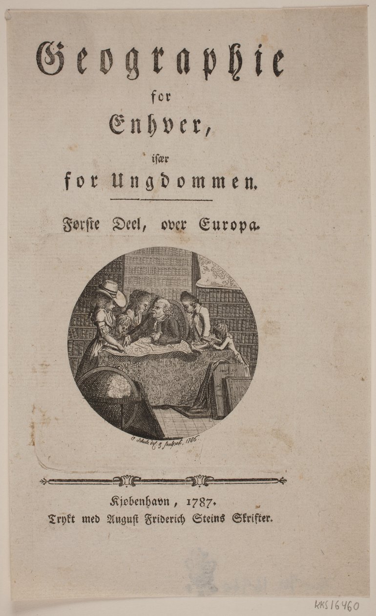 Titelblad met vignet voor "Geografie voor Iedereen" door Georg Christian Schule