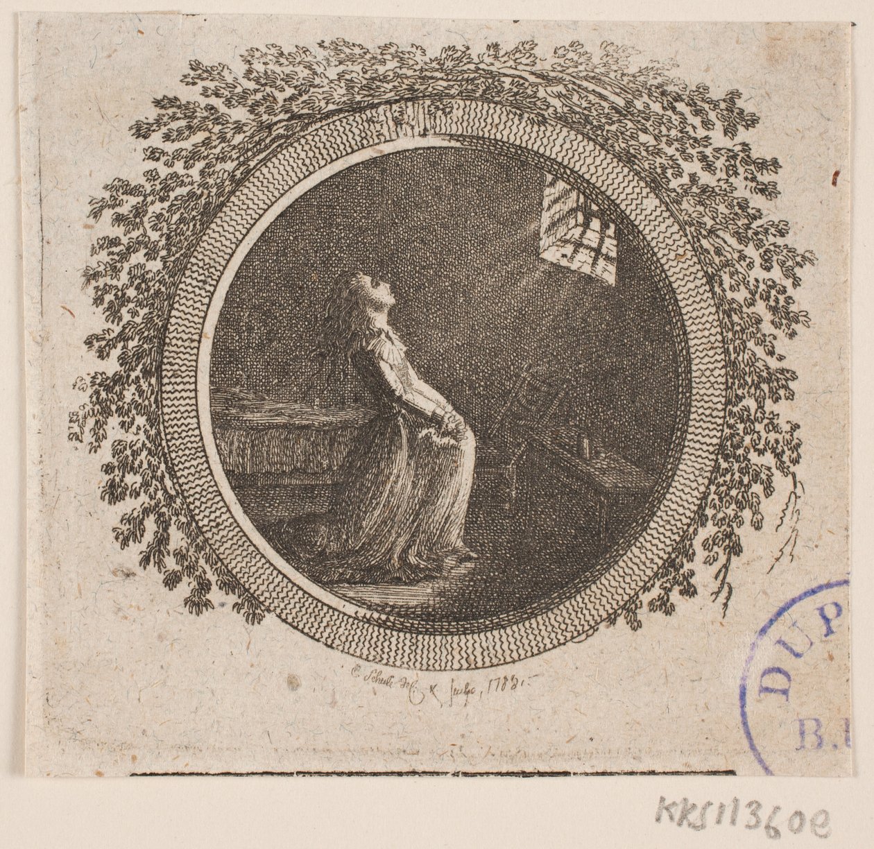 Titelvignet voor S. Richardson: "Miss Clarissa Harlowes Historie", zesde deel door Georg Christian Schule