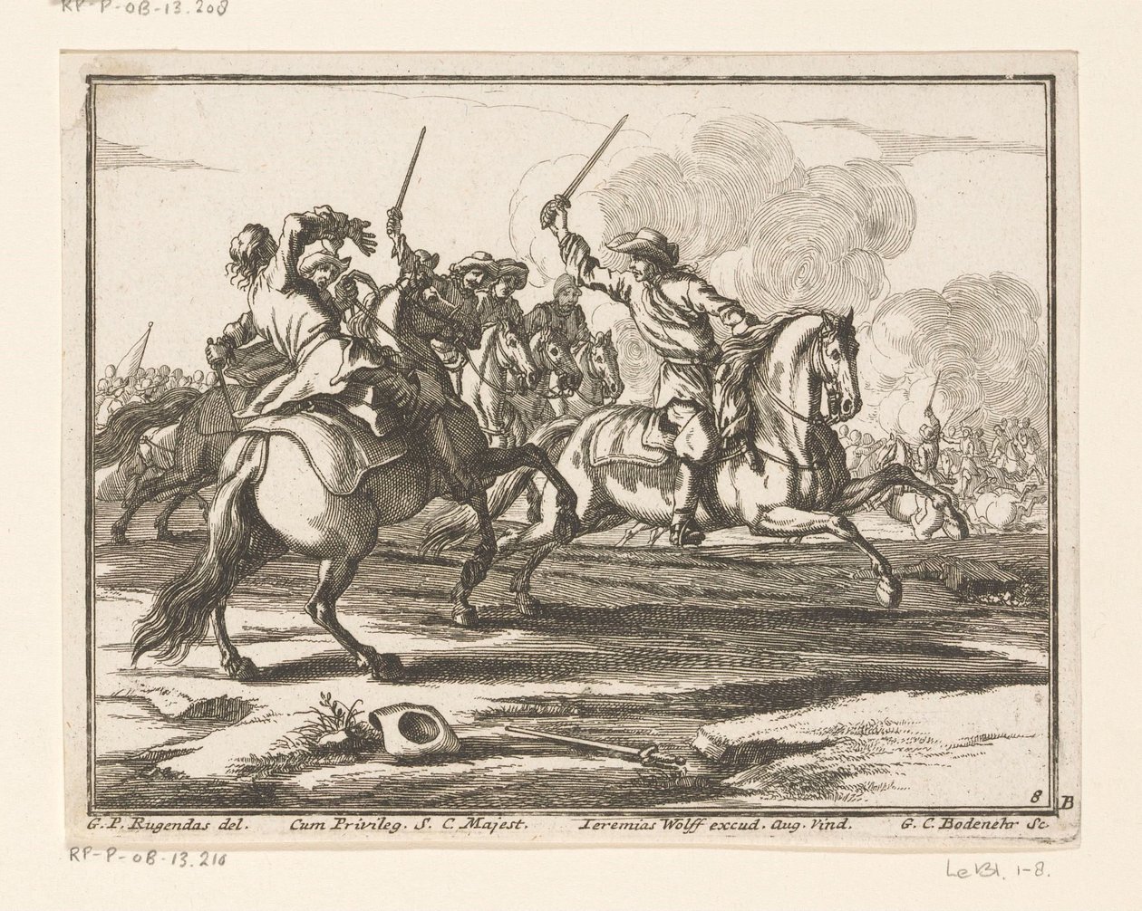 Ruitergevecht door Georg Conrad Bodenehr