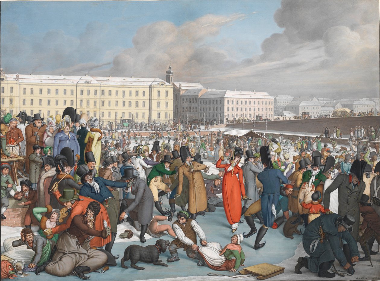 Schaatsen in de bevroren haven van het Wiener Neustadt Kanaal, 1805 door Georg Emanuel Opiz