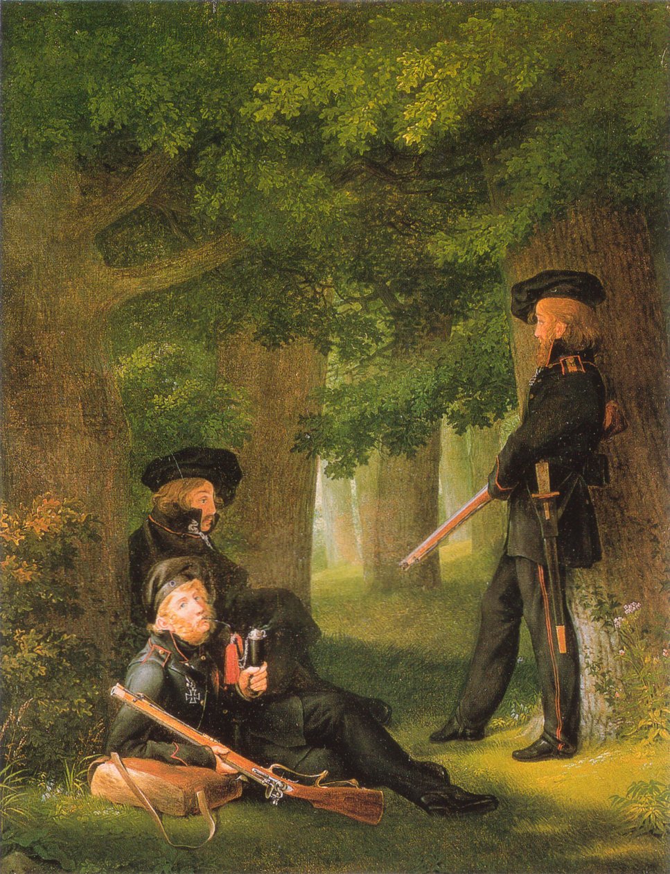 Duits: Theodor Körner, Friedrich Friesen en Heinrich Hartmann op de voorpost door Georg Friedrich Kersting