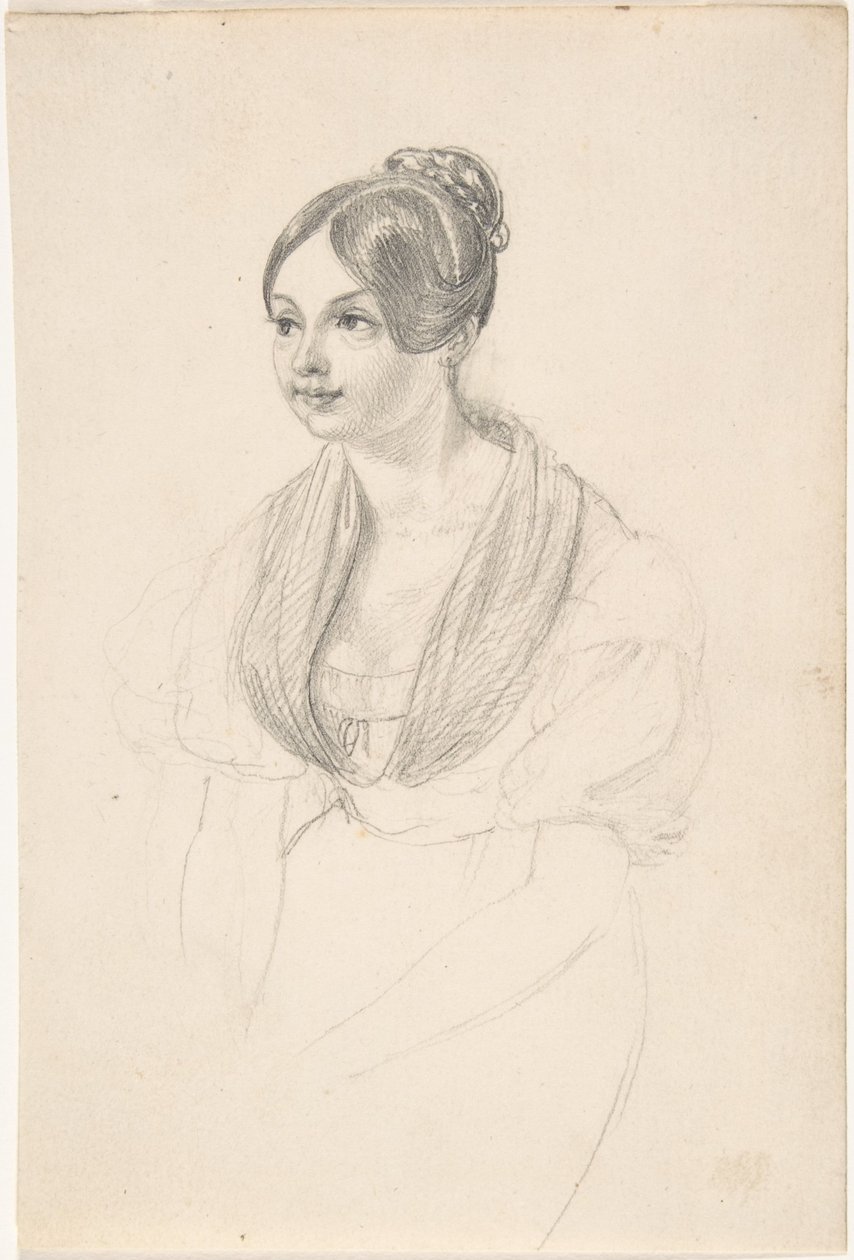 Portret van een jonge vrouw; achterzijde: Schets van een jonge vrouw met haar handen op een tafel door Georg Friedrich Kersting
