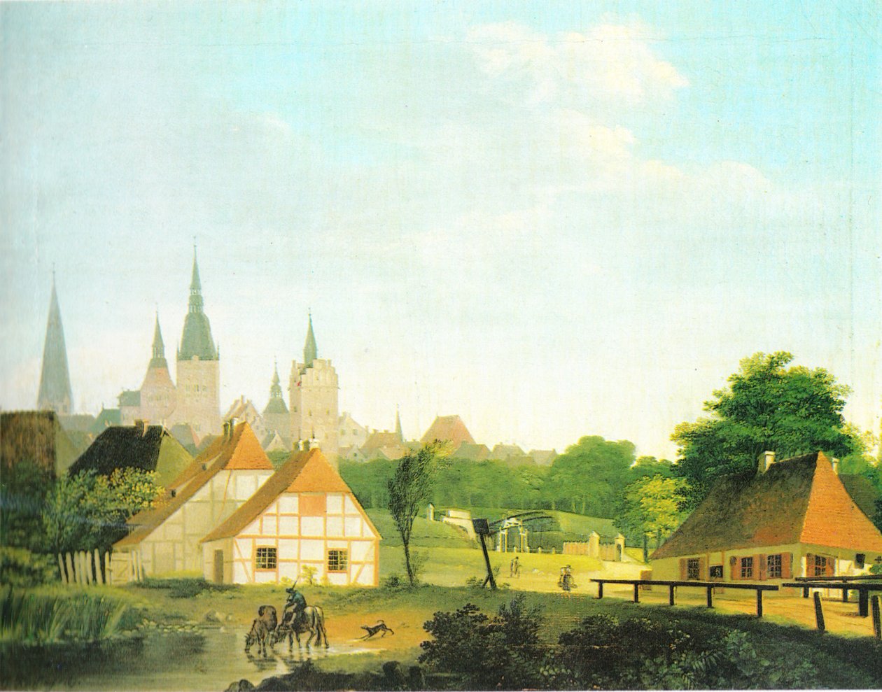Zicht op Rostock vanuit het westen door Georg Friedrich Kersting