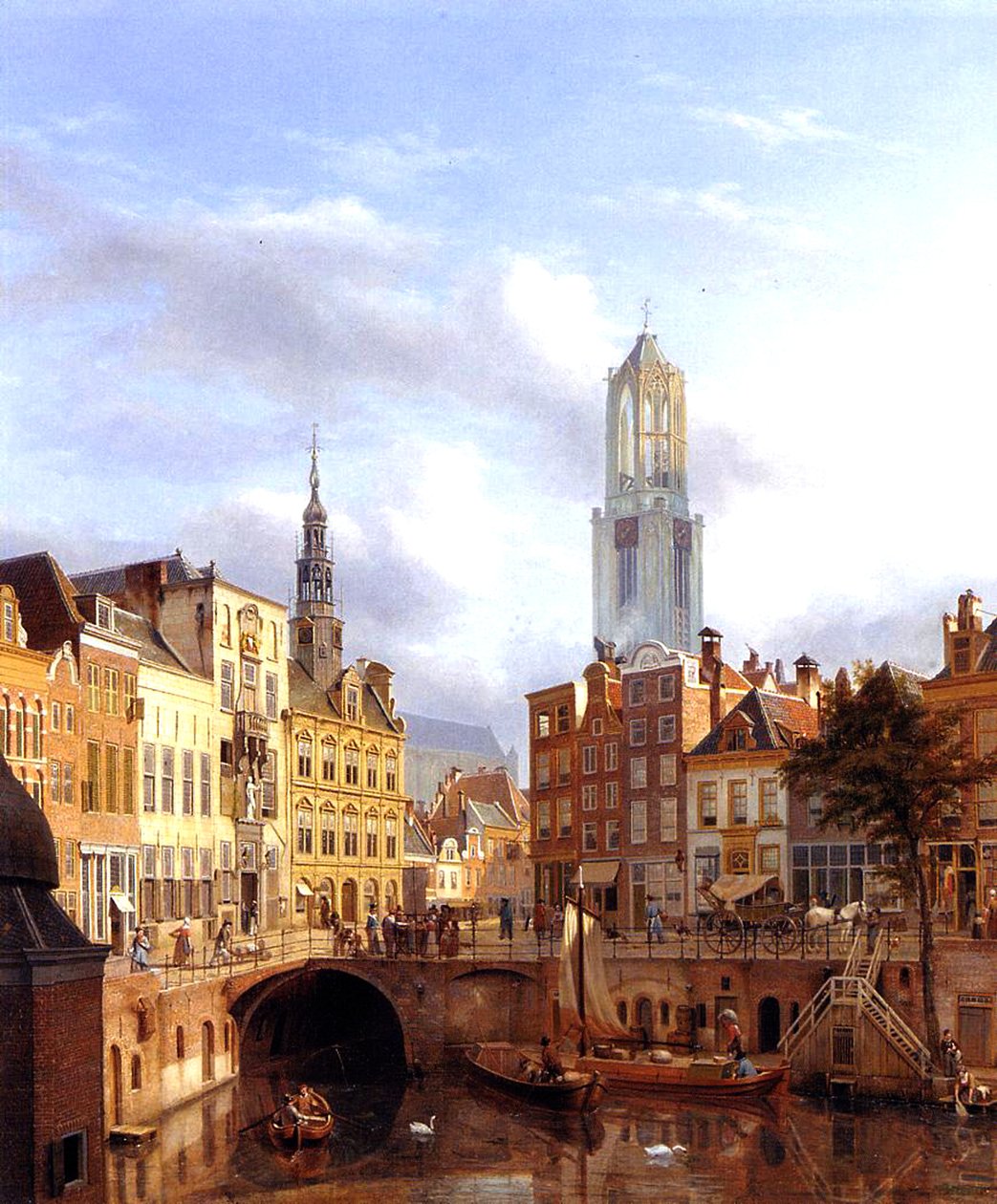 Utrecht met de Oudegracht, 1827 olieverf op doek door Georg Gillis van Haanen