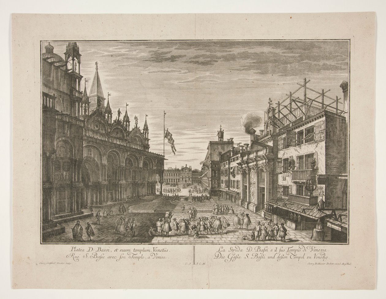 De straat Saint Bassi en zijn tempel in Venetië door Georg Gottfried Winckler