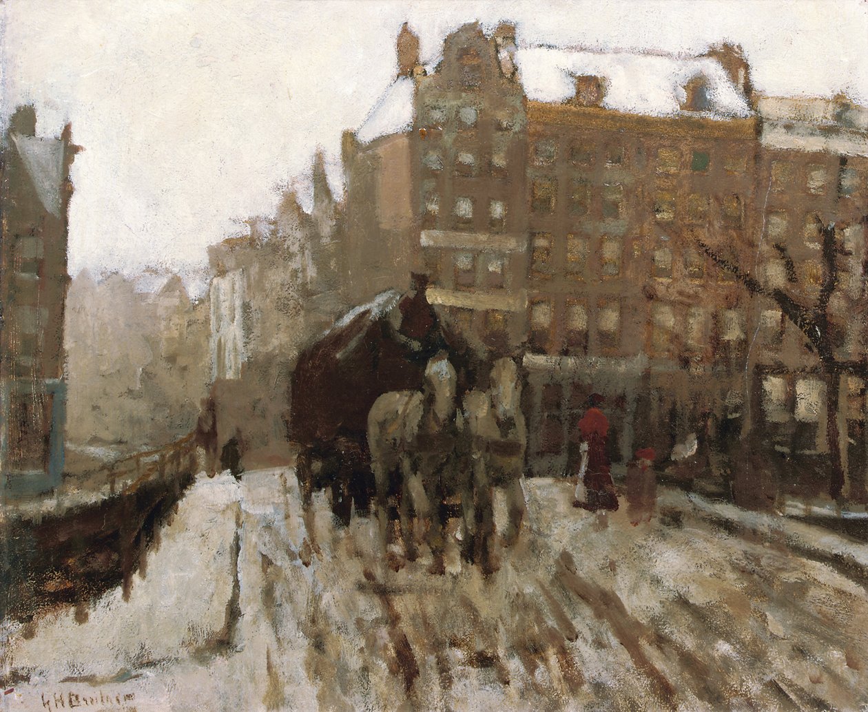 Brug over het Singelkanaal bij de Paleisstraat, Amsterdam, ca. 1895-1900 door Georg Hendrik Breitner