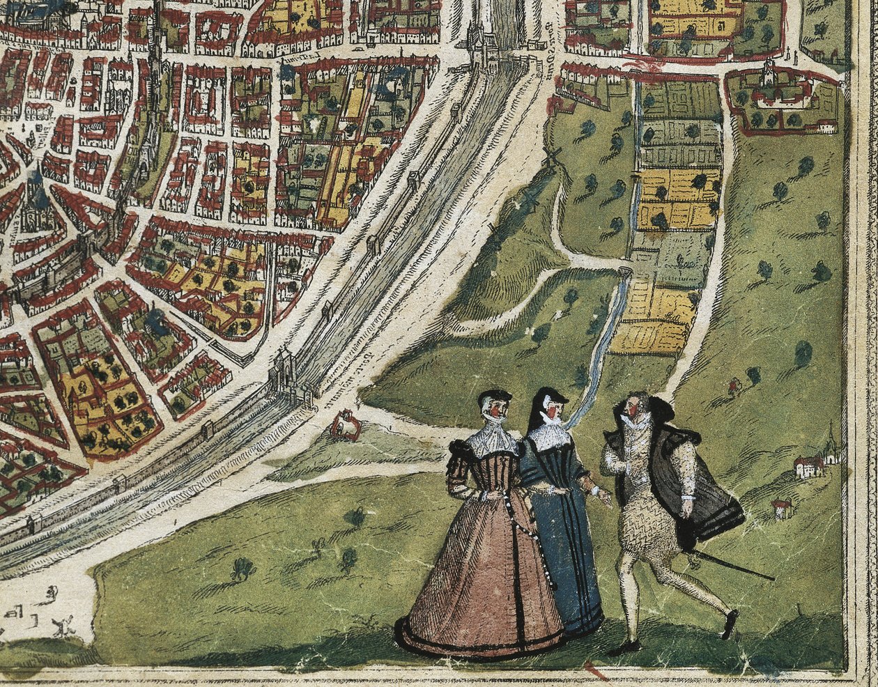 Civitatis Orbis Terrarum (Theatrum orbis terrarum), 1572-1617, Parijs (1572). Linkeronderdetail. Volume I. Ets. Spanje. Castilië en León. Salamanca. Universiteit van Salamanca. door Georg Hogenberg Franz (1535 90) & Ortelius Abraham (1527 98) Braun
