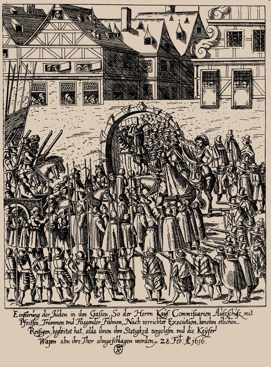 De Fettmilch-opstand. Herintroductie van de Joden in Frankfurt op 28 februari 1616, ca. 1616-1617 door Georg Keller