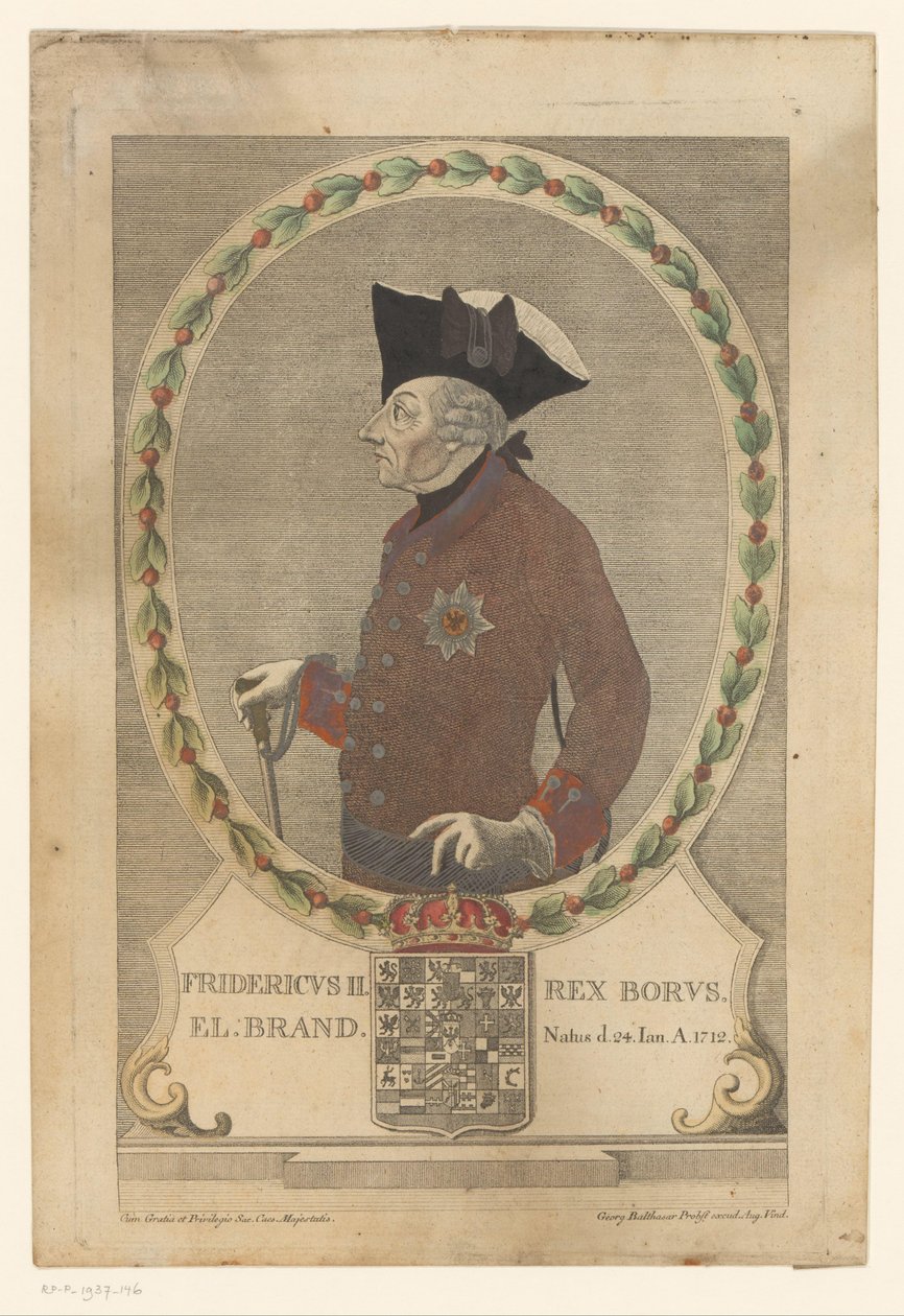 Portret van Frederik de Grote door Georg Mathäus Probst